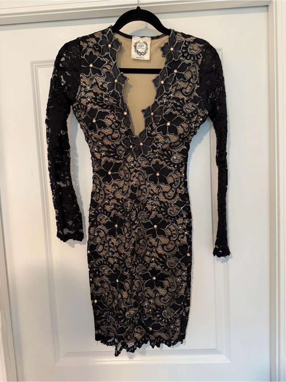 Holt Miami Black & Nude Lace Mini Dress